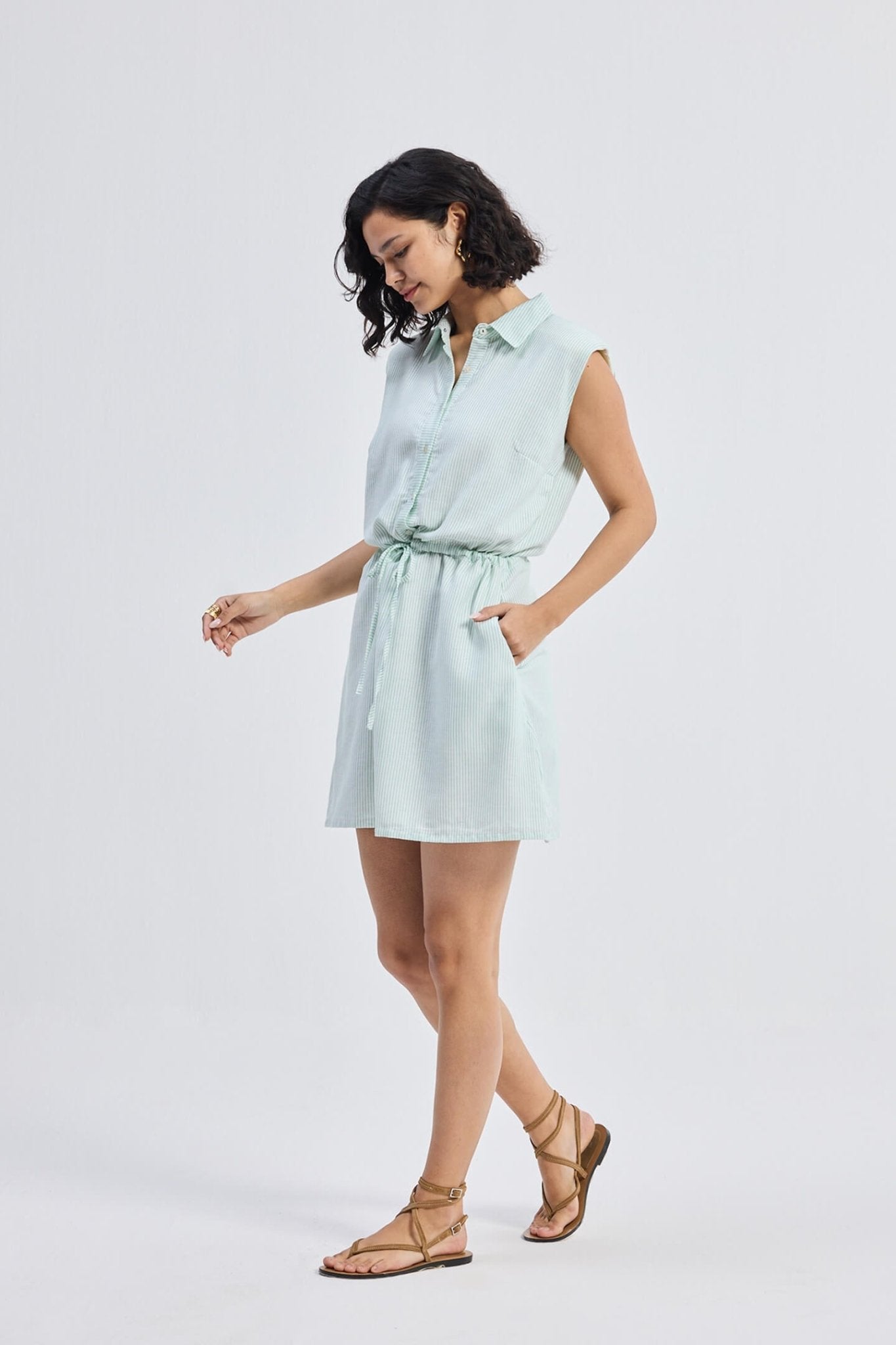 Drawstring Shirt Dress in Stripes - Regalia Cloth