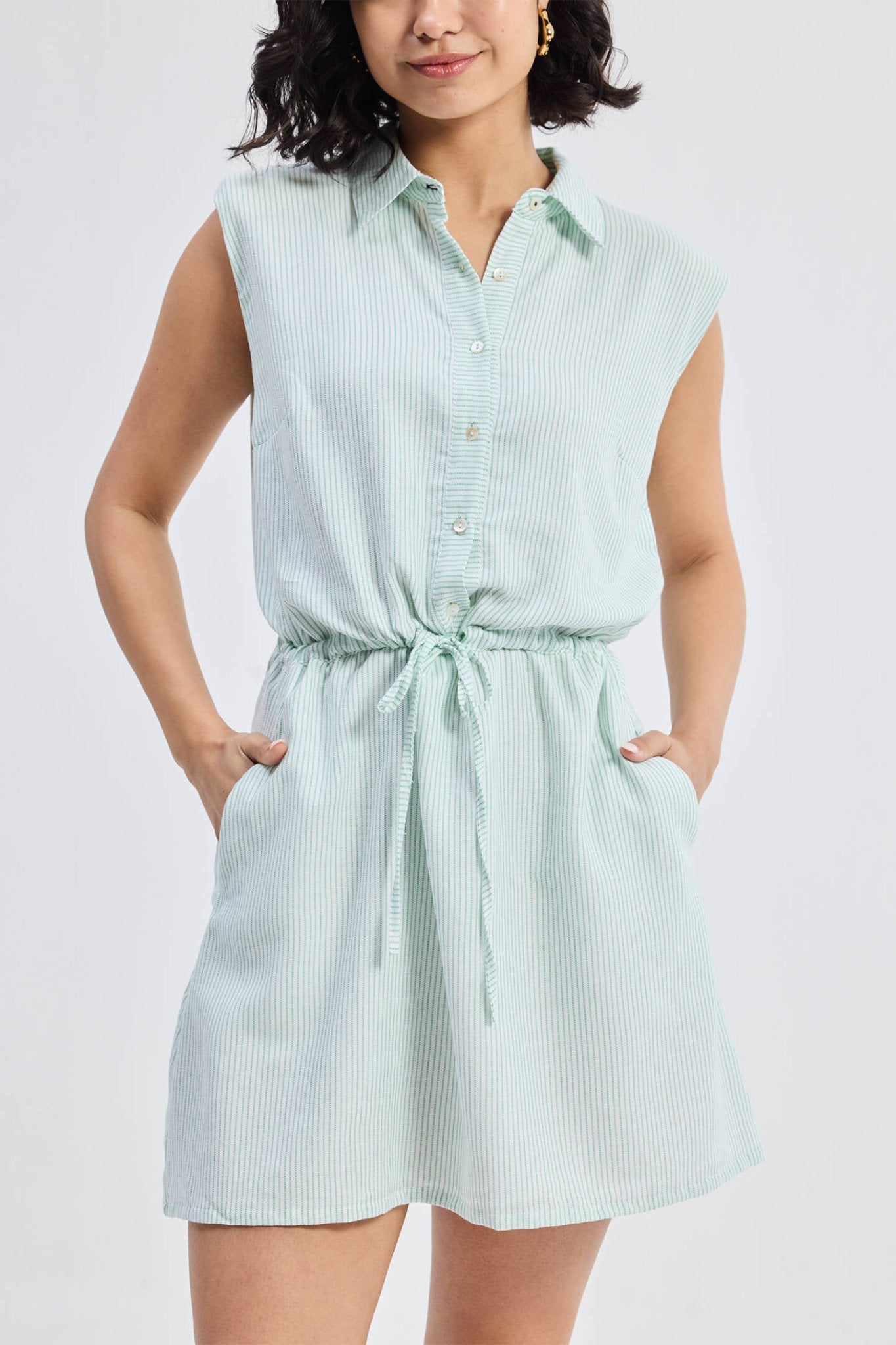 Drawstring Shirt Dress in Stripes - Regalia Cloth