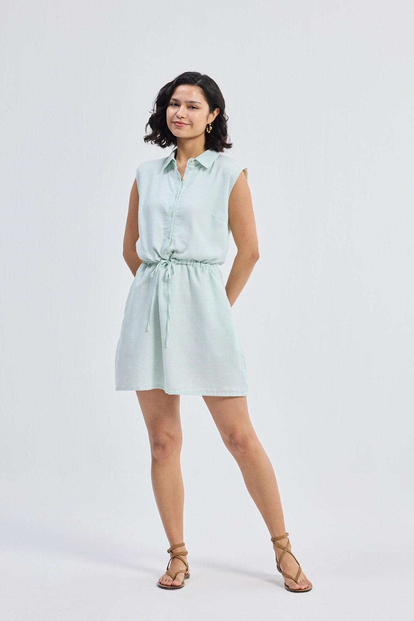 Drawstring Shirt Dress in Stripes - Regalia Cloth