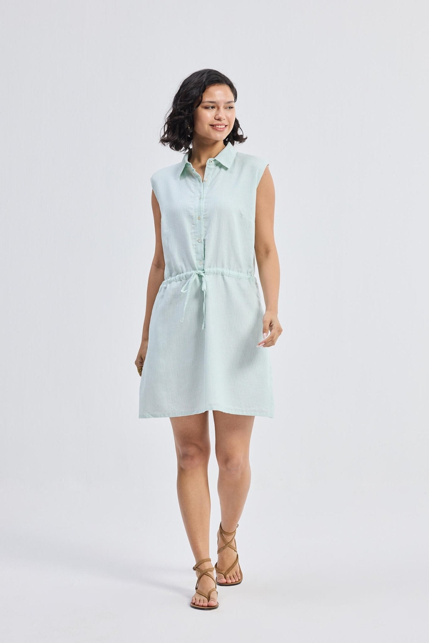 Drawstring Shirt Dress in Stripes - Regalia Cloth