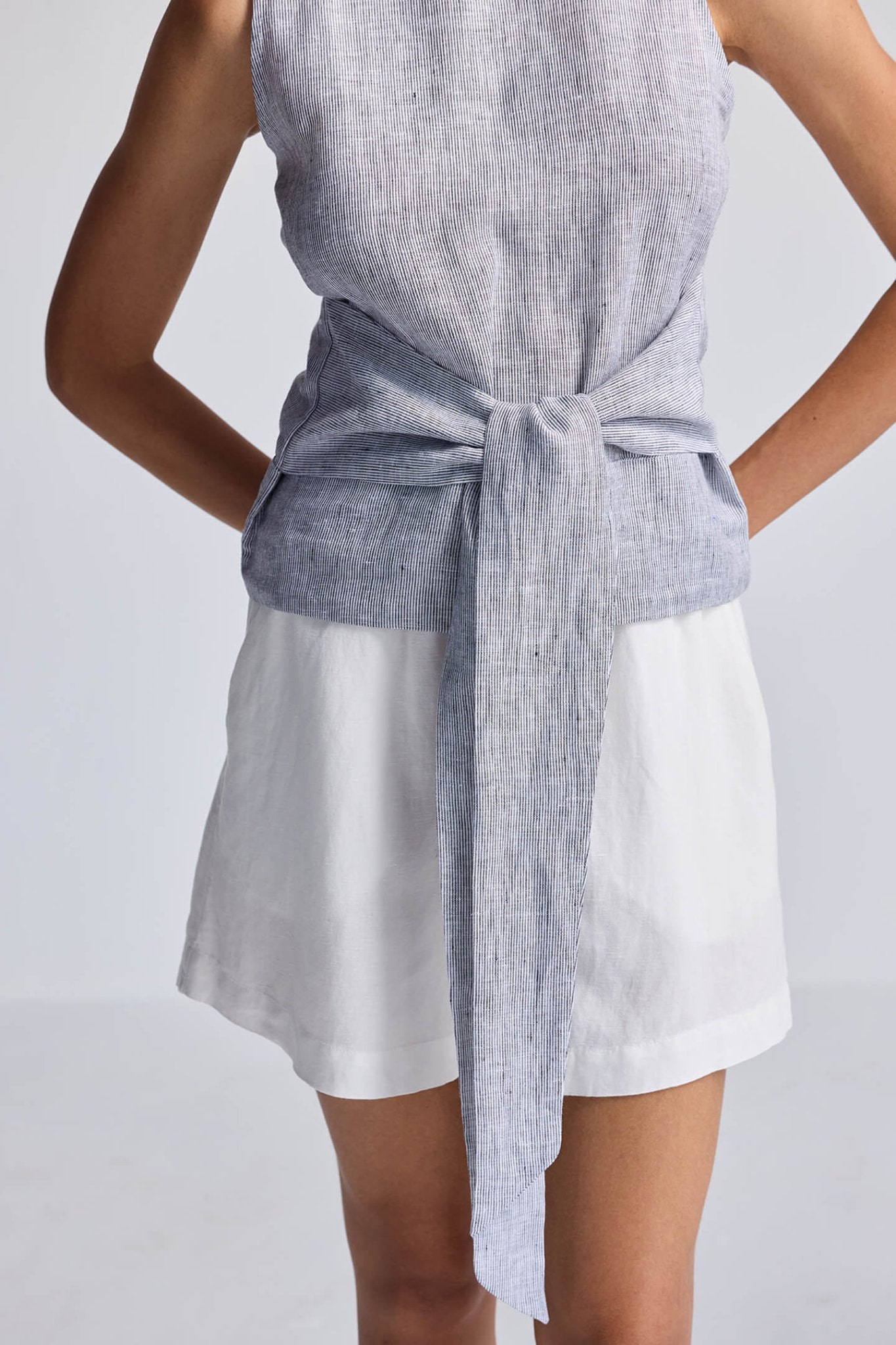 Front - tie Top in Linen Stripes - Regalia Cloth