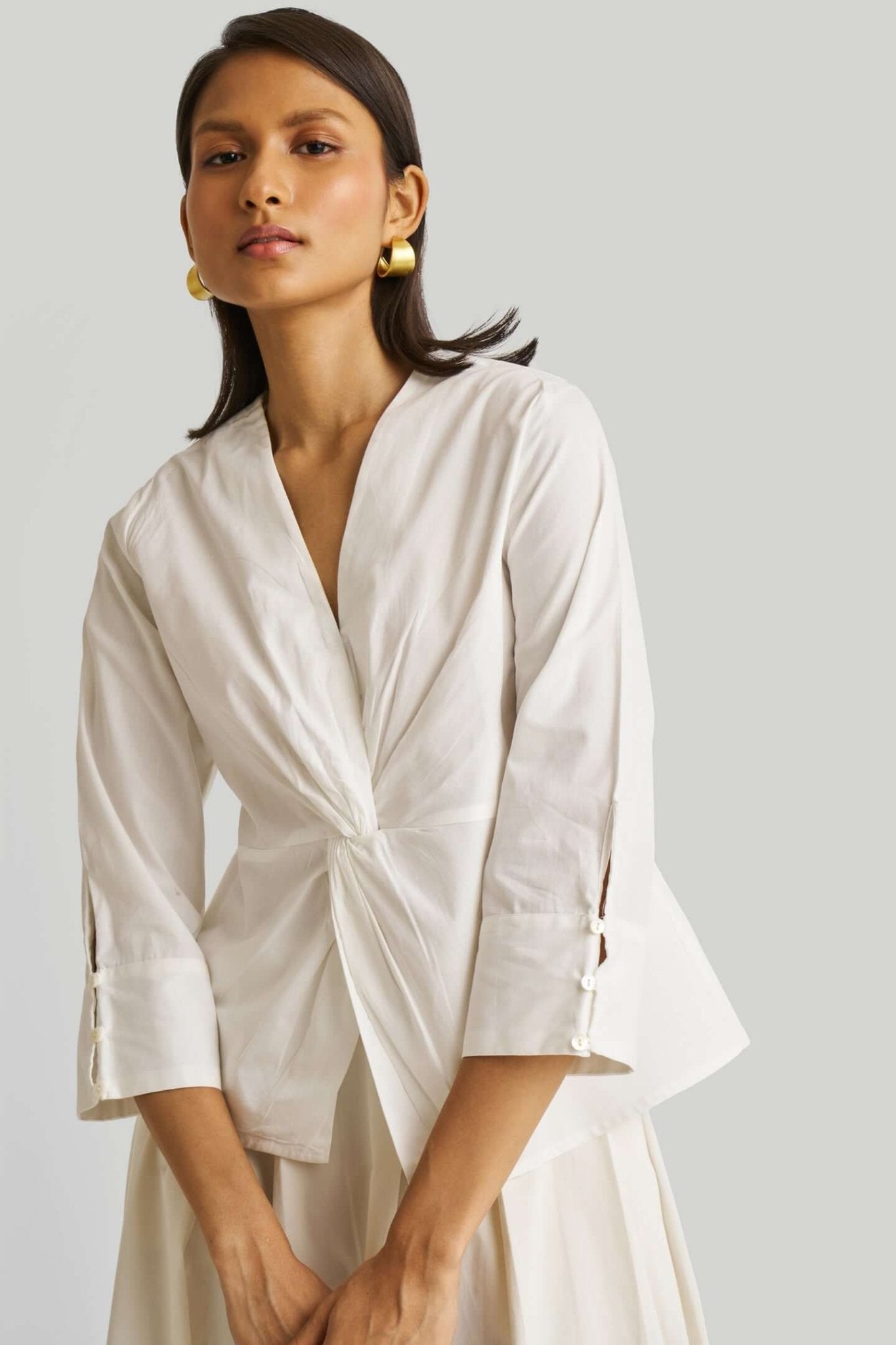 Front Twist Top in White - Regalia Cloth