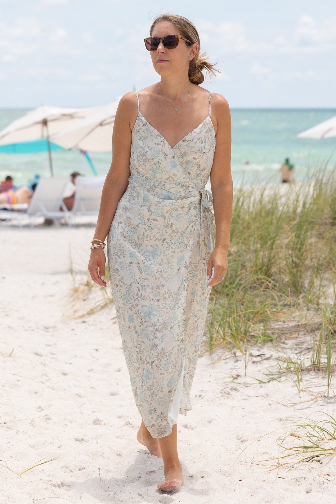 Strappy Wrap Dress in Blue Florals - Regalia Cloth