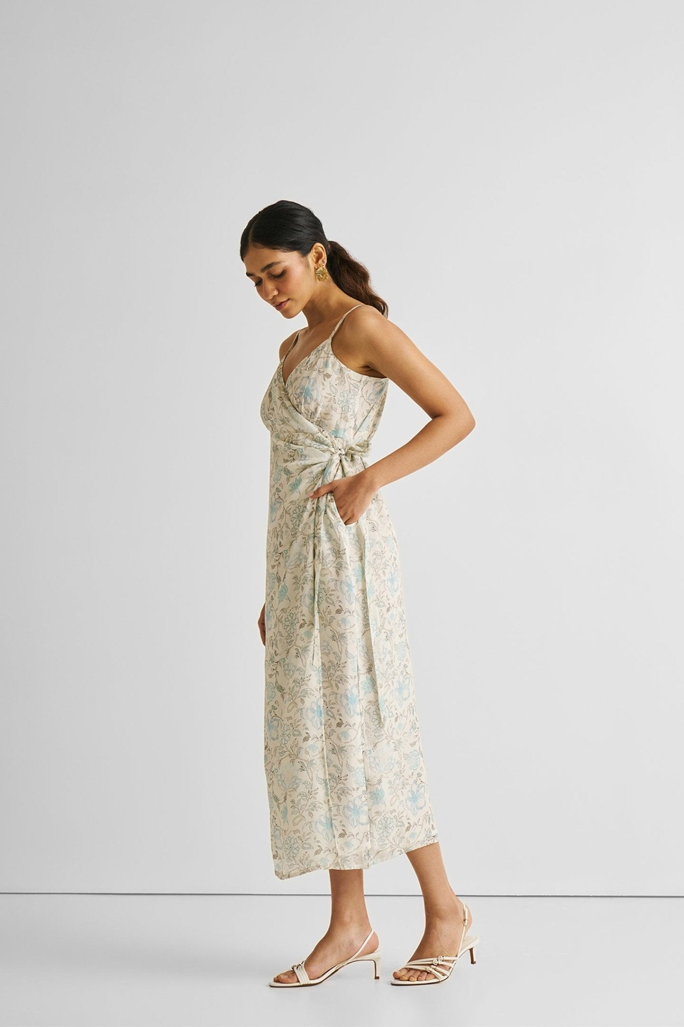 Strappy Wrap Dress in Blue Florals - Regalia Cloth