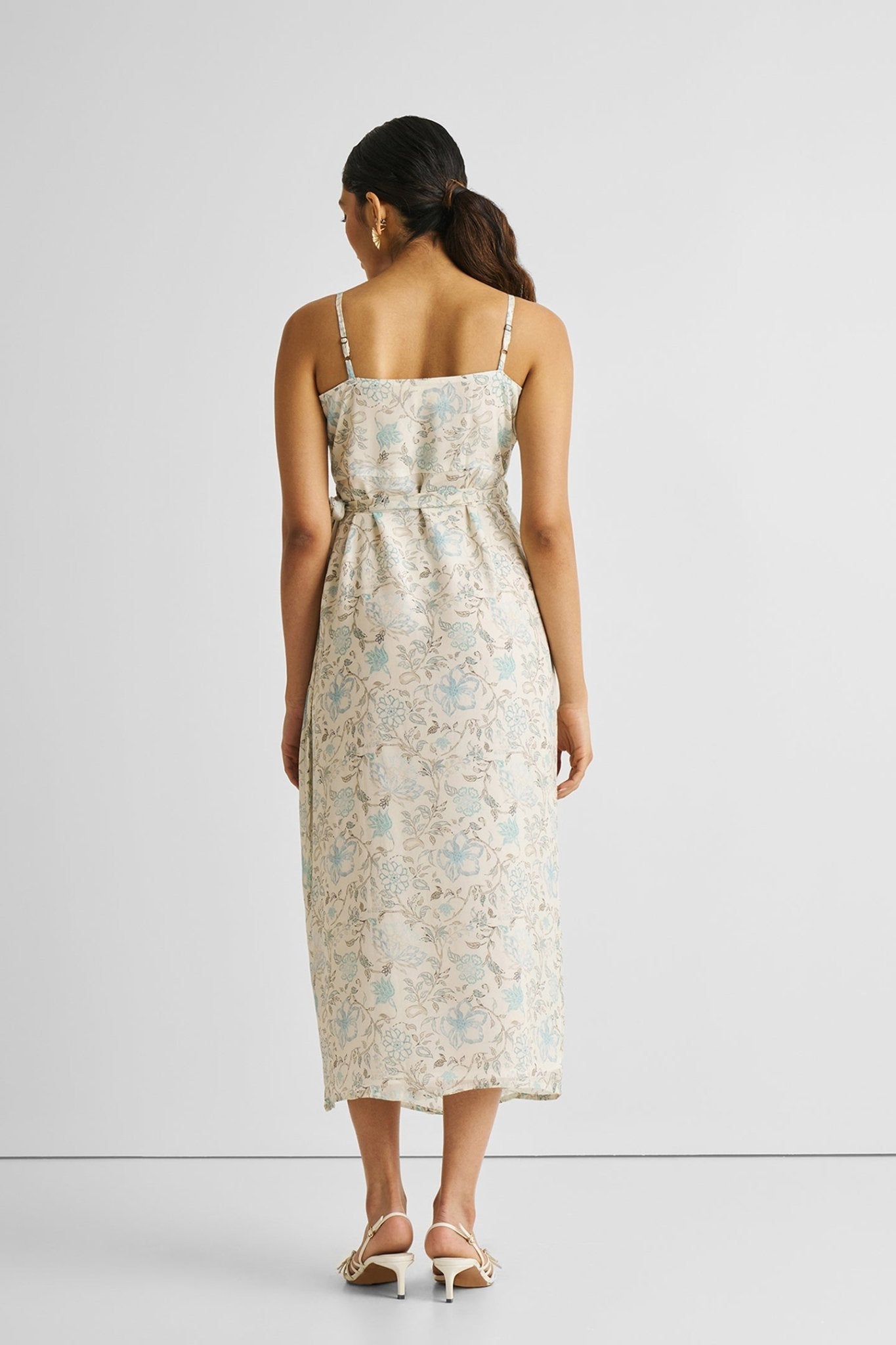Strappy Wrap Dress in Blue Florals - Regalia Cloth