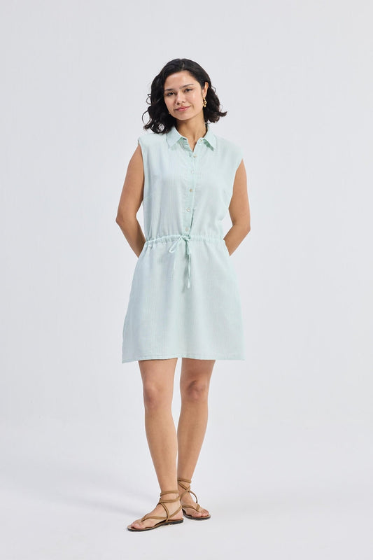 Drawstring Shirt Dress in Stripes - Regalia Cloth
