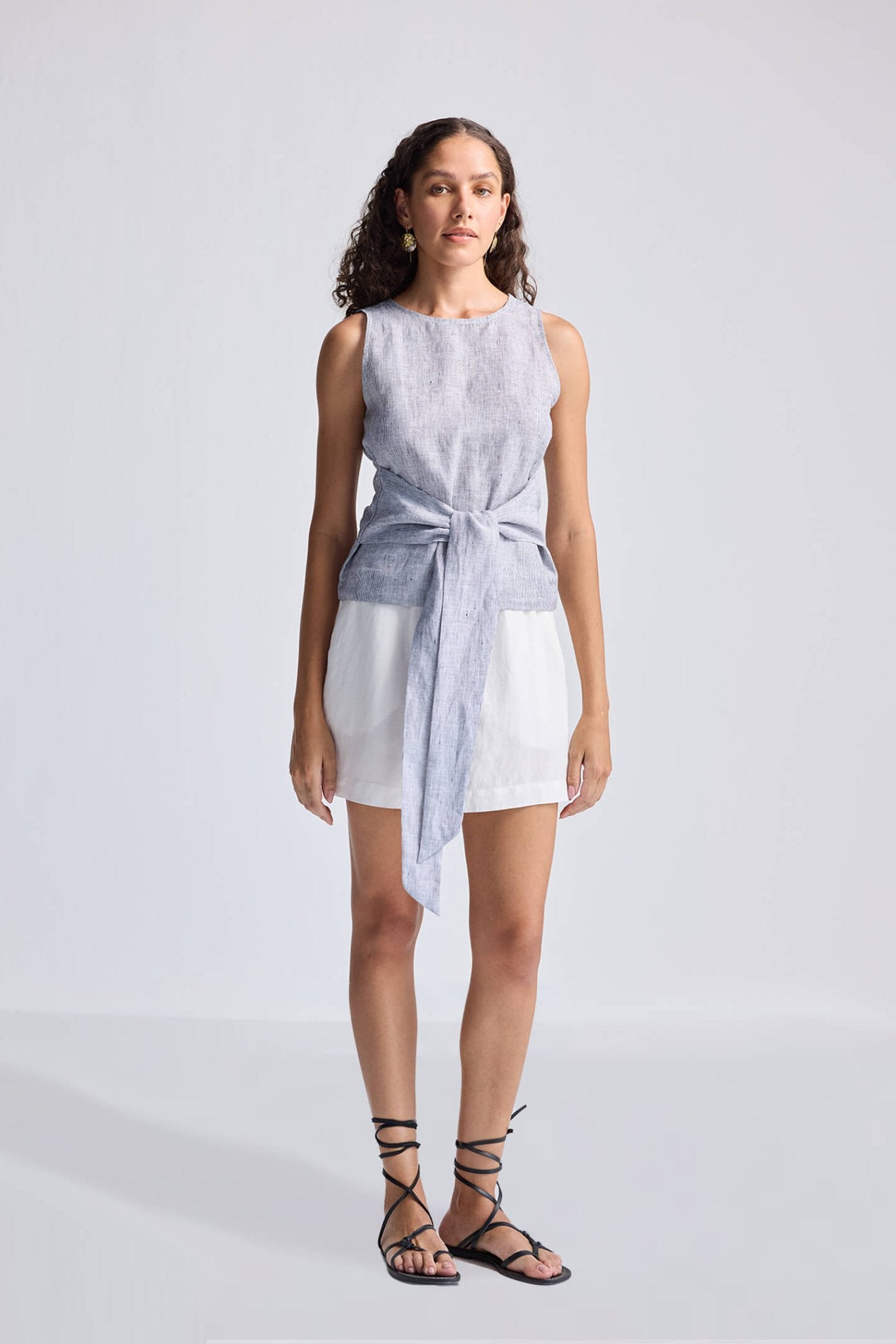 Front - tie Top in Linen Stripes - Regalia Cloth