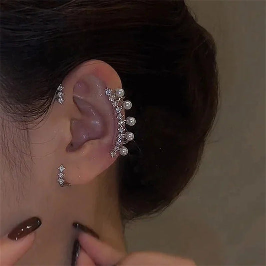 Silver Color Pearl Ear Cuff – Vintage Crystal Zircon Ear Clip, No Piercing Required, Fashion Jewelry for Women - Regalia Cloth