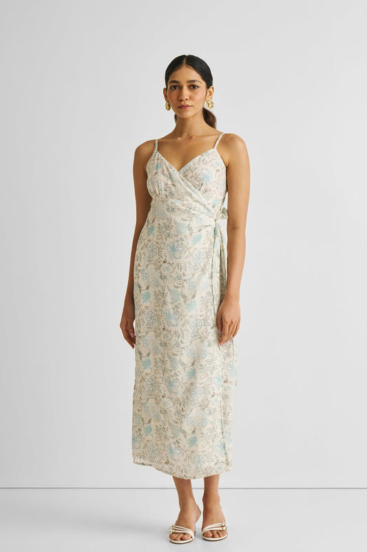 Strappy Wrap Dress in Blue Florals - Regalia Cloth